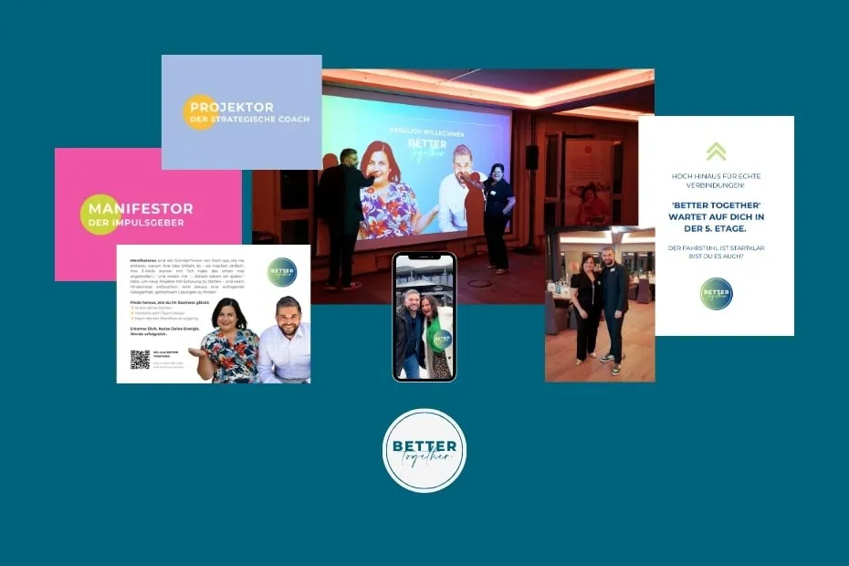 Die Grafik zeigt eine Collage der Arbeiten von den ERFOLGSVISIONÄREN für die Veranstaltung Better Together.