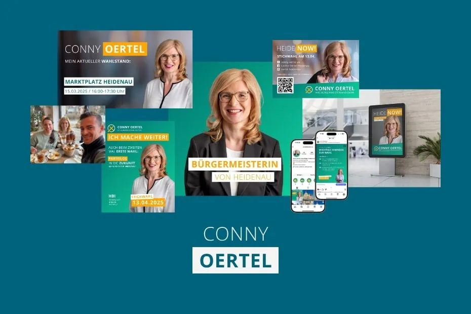 Die Grafik zeigt eine Collage der Arbeiten von den ERFOLGSVISIONÄREN für Conny Oertel.