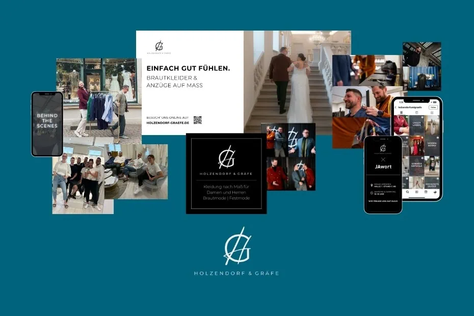 Die Grafik zeigt eine Collage der Arbeiten von den ERFOLGSVISIONÄREN für Holzendorf & Gräfe.