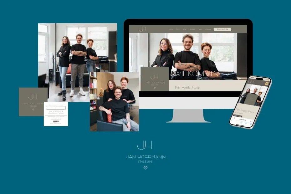 Die Grafik zeigt eine Collage der Arbeiten von den ERFOLGSVISIONÄREN für Jan Hoffmann Friseure.