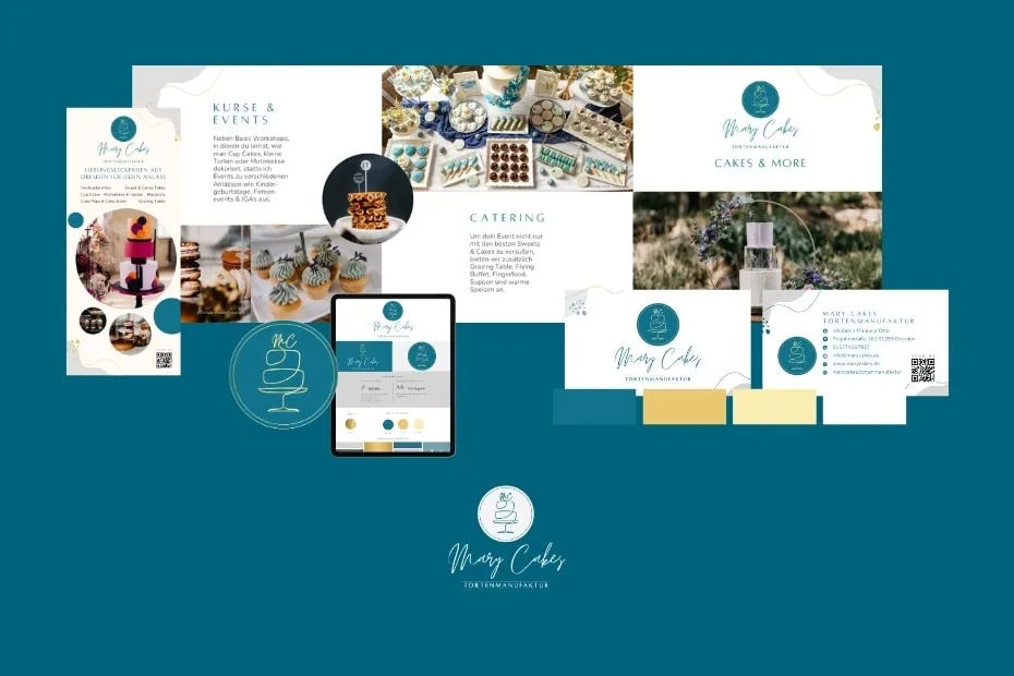 Die Grafik zeigt eine Collage der Arbeiten von den ERFOLGSVISIONÄREN für Mary Cakes Tortenmanufaktur.