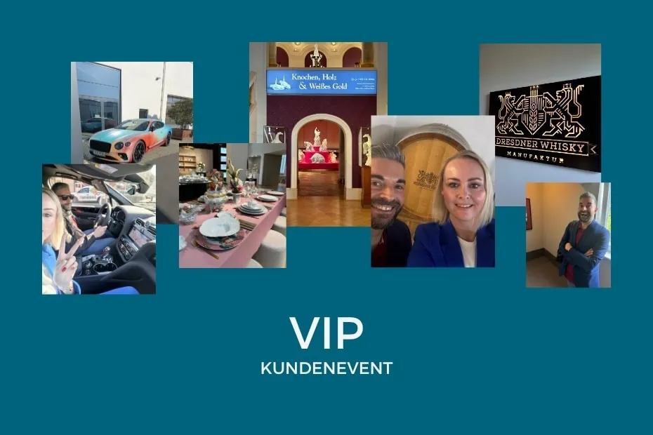 Die Collage zeigt Bilder der Planung eines exklusiven VIP-Kundenevents.