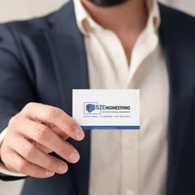Die Grafik zeigt Visitenkarten von SZ Engineering GmbH, erstellt von den ERFOLGSVISIONÄREN.