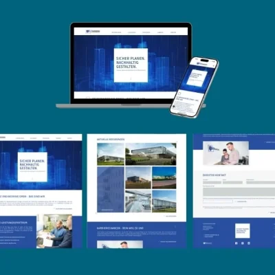 Die Grafik zeigt die neue Website von SZ Engineering GmbH, erstellt von den ERFOLGSVISIONÄREN.